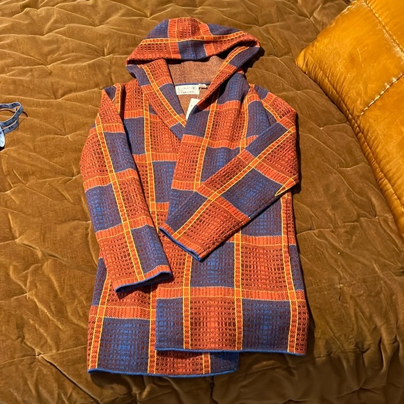NWT ANTHROPOLOGIE field flower plaid wool sweater coat - Picture 4 of 6